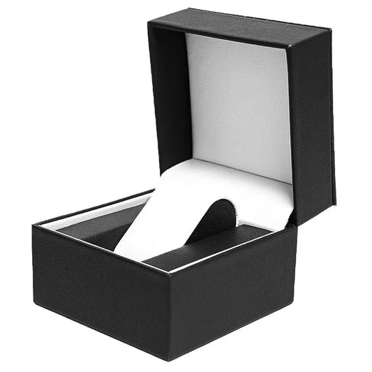 Kompaktowe pudełko na 1 zegarek z ekoskóry, kostka 11 cm, kolor czarny