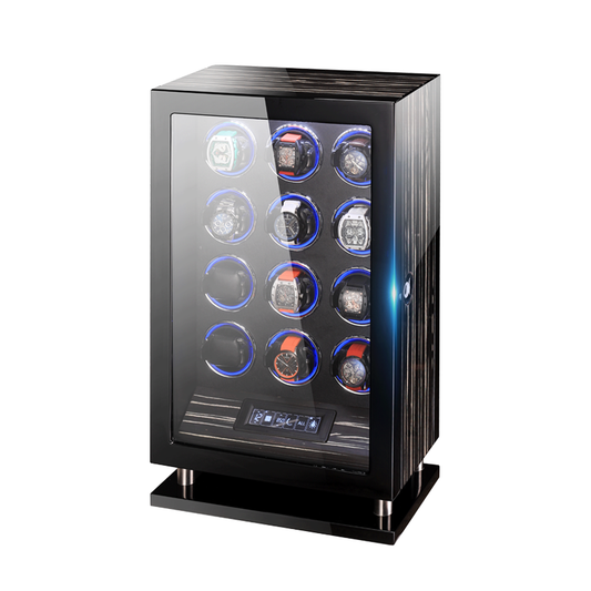 Rotomat na 12 zegarków z czytnikiem linii papilarnych i LCD, kolor czarny z LED