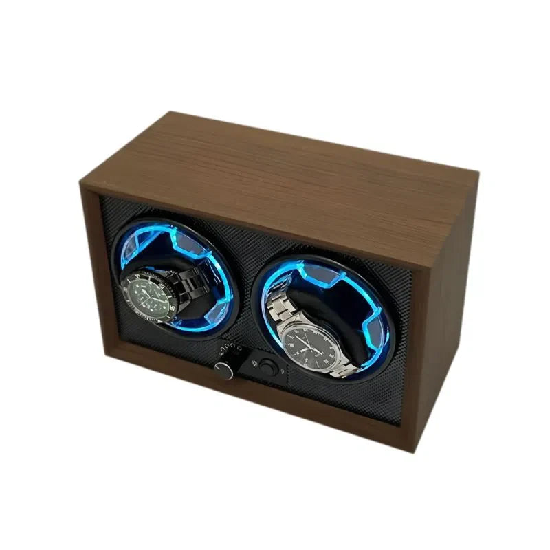 Rotomat na 2 zegarki w stylu vintage, z podświetleniem LED, kolor brązowo-czarny
