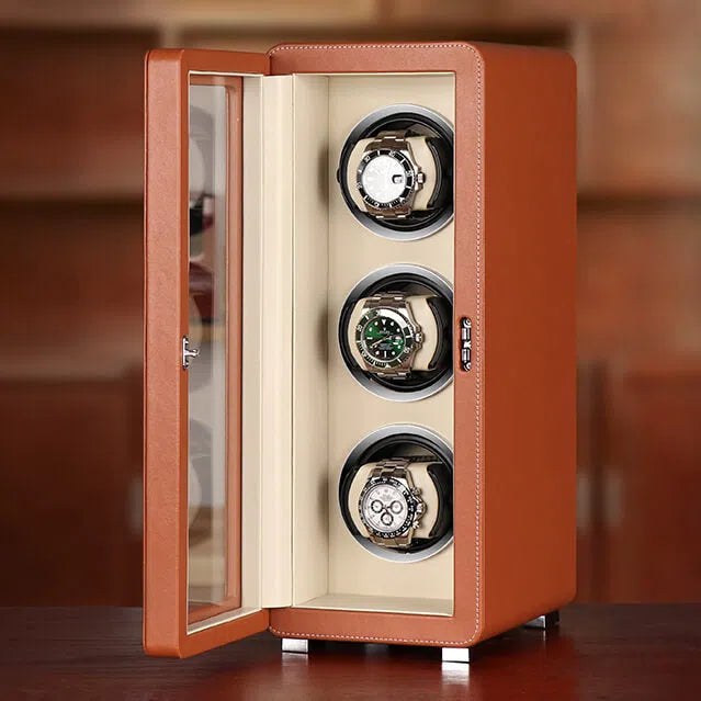 Rotomat na zegarki ze skóry w kolorze koniaku, w stylu retro, ujęcie 13
