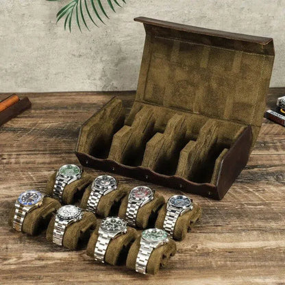 Etui na 8 zegarków ze skóry końskiej, w stylu retro, ujęcie 2