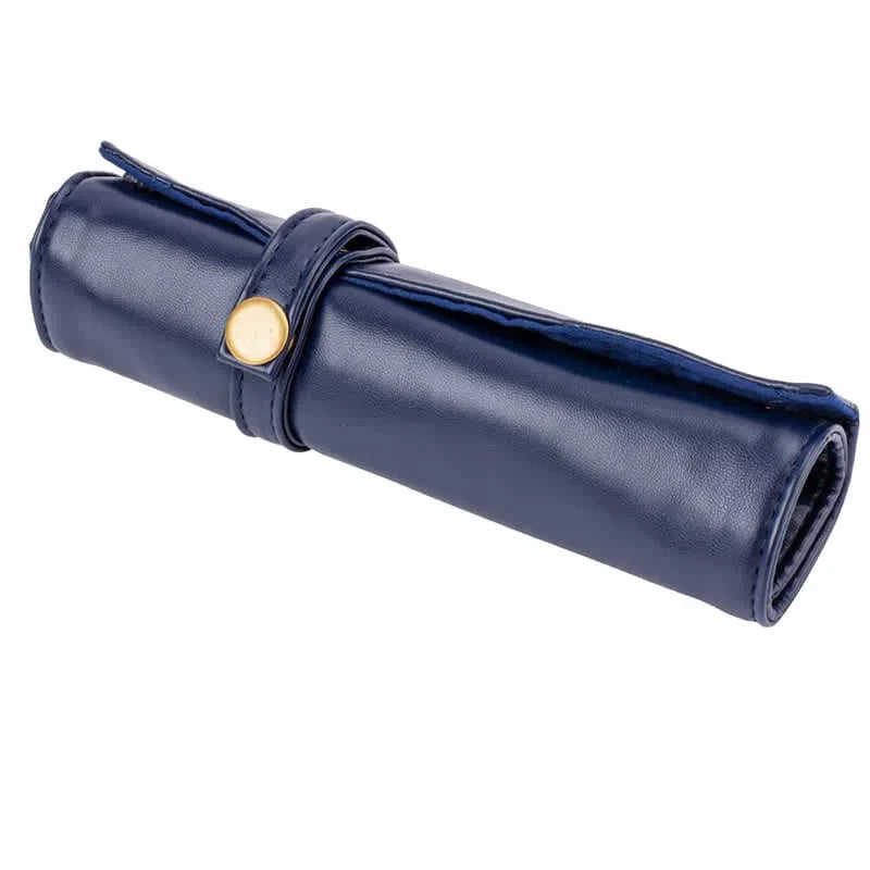 Etui na zegarki podróżne, zwijane, skórzane, na 5 zegarków, kolor szafirowy