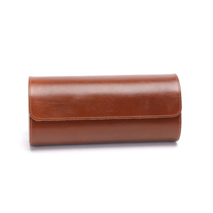 Etui na zegarki ze skóry naturalnej, podróżne, wyściełane, kolor jasnobrązowy, na 3 zegarki