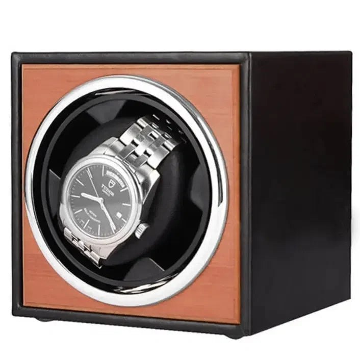 Rotomat na 1 zegarek w kształcie kostki, cichy, kompaktowy, kolor czarny z drewnem