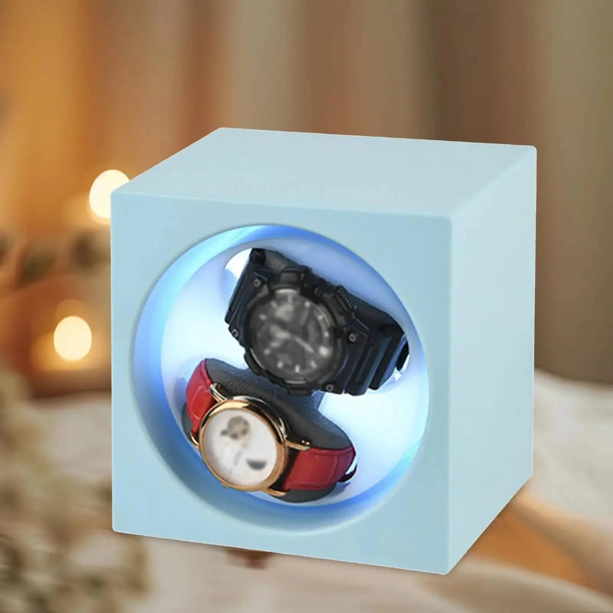 Rotomat na 2 zegarki, niebieski, z podświetleniem LED, ujęcie 2