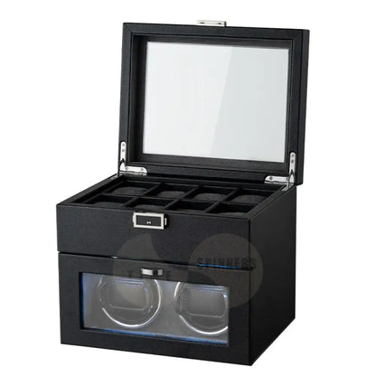 Rotomat na 2 zegarki z 8 przegródkami, ekoskóra i zamsz, widok główny