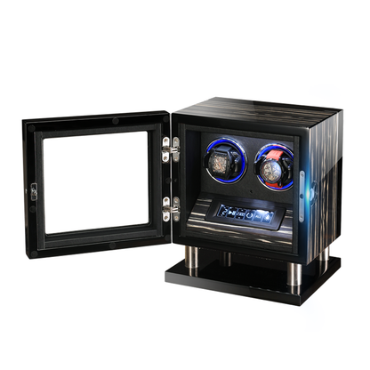 Rotomat na 2 zegarki z czytnikiem linii papilarnych i ekranem LCD, kolor czarny z LED