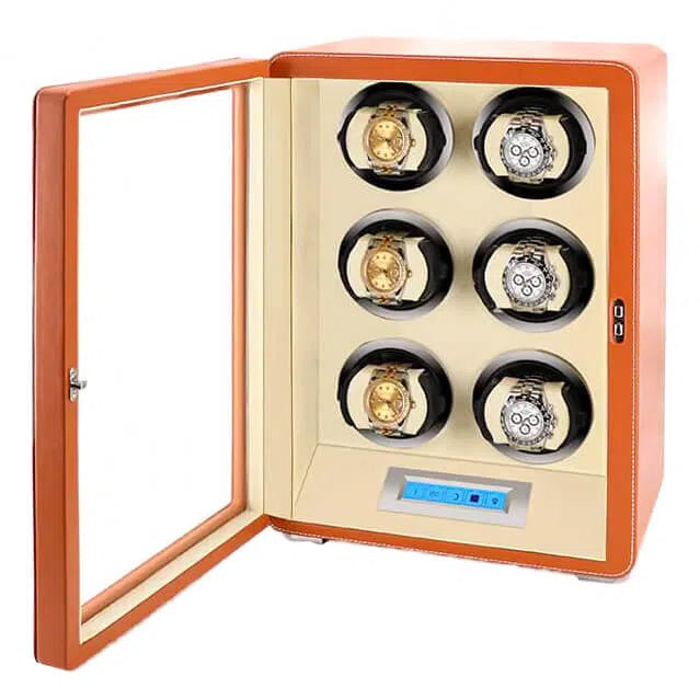Rotomat na zegarki ze skóry w kolorze koniaku, w stylu retro, ujęcie 5