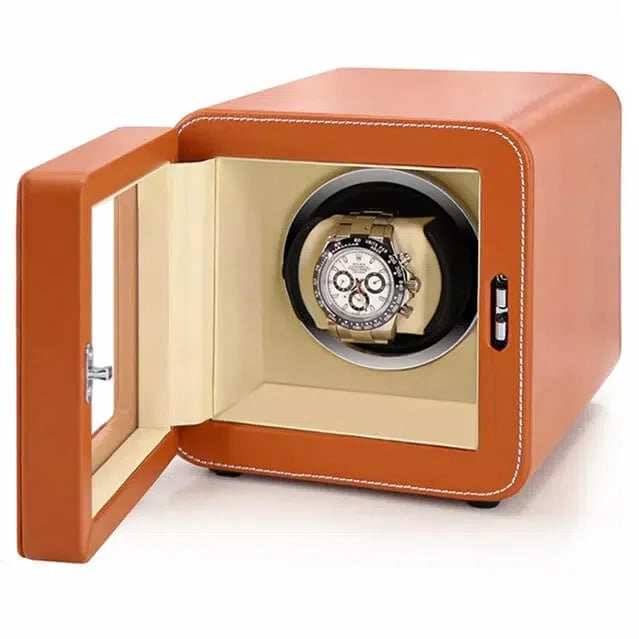 Rotomat na zegarki ze skóry w kolorze koniaku, w stylu retro, na 1 zegarek