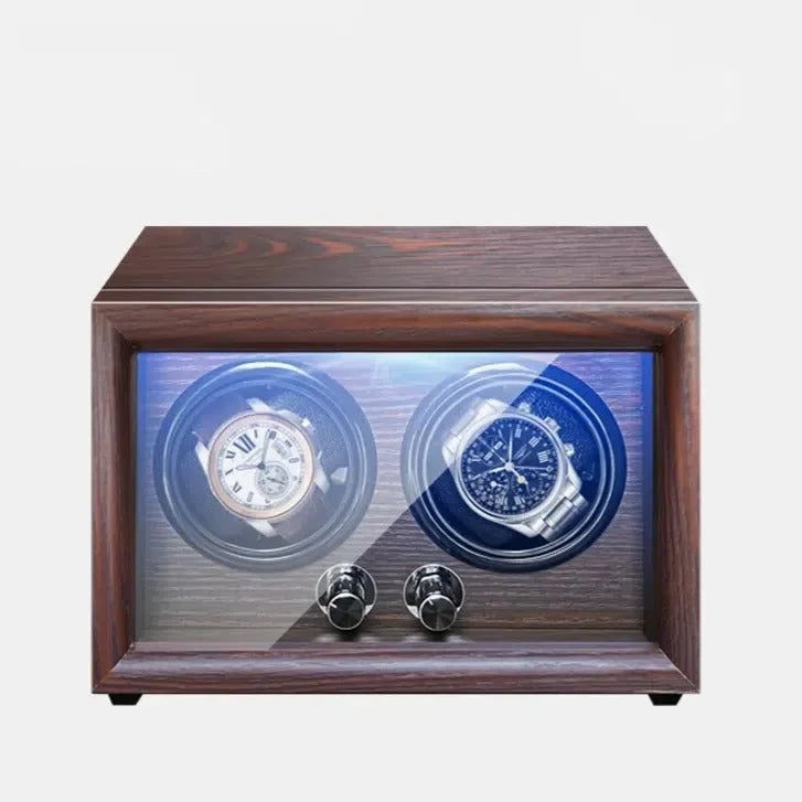 Rotomat na zegarki w całości z drewna, z podświetleniem LED, materiał sosna, na 2 zegarki