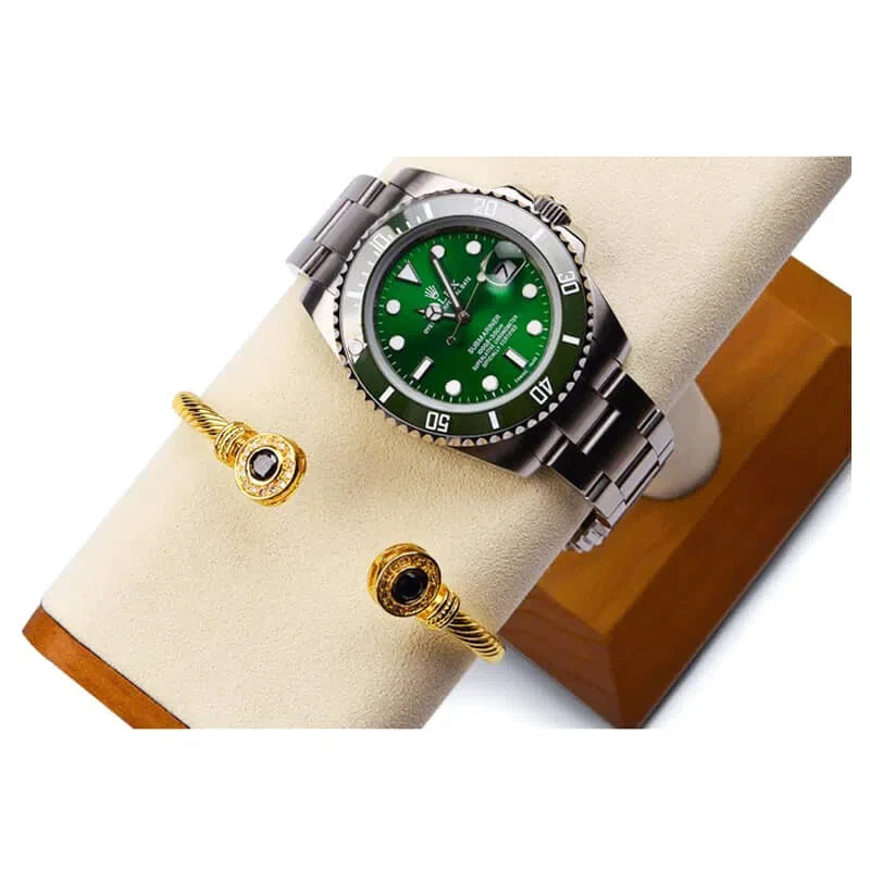 Stojak na 4 zegarki z drewna dębowego, obity mikrofibrą, ujęcie 5